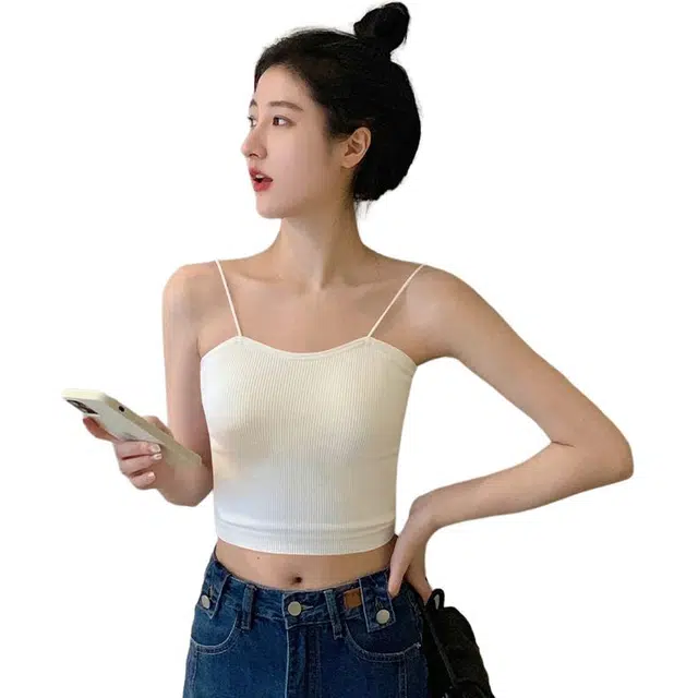 善己 针织内搭修身露脐可外穿短款自带胸垫美背美感休闲百搭背心 女款