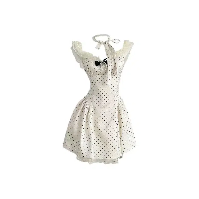 玉儿恋 系法式复古波点百搭简约收腰带胸垫含项链气质显瘦吊带连衣裙 女款