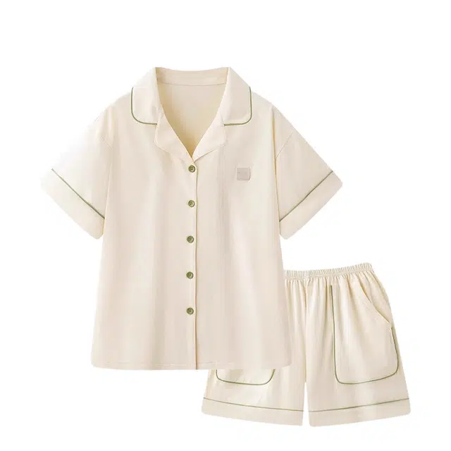 俏韵 翻领夏季纯棉舒适凉感短袖甜美可爱薄款家居服可外穿睡衣套装 女款