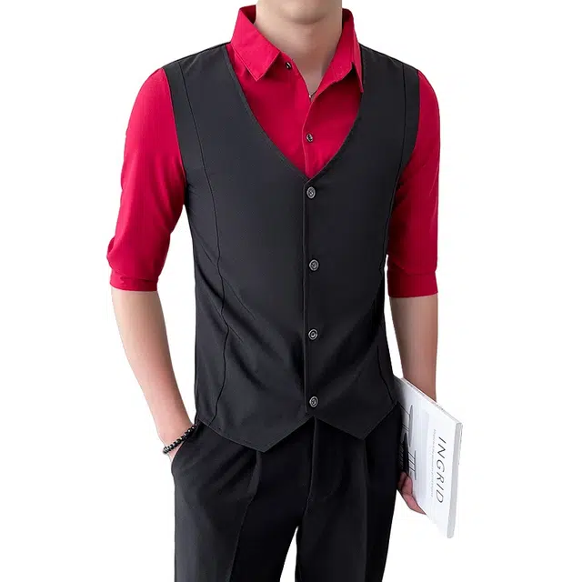 加荣 轻薄透气潮流百搭修身拼色撞色工服假两件衬衣短袖衬衫 男女同款