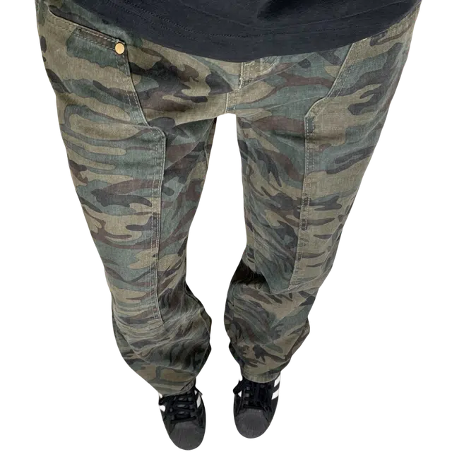 冈哉 美式潮流复古嘻哈做旧宽松百搭高街设计感经典简约无性别主义垂感迷彩日常通勤工装裤牛仔休闲裤 男女同款