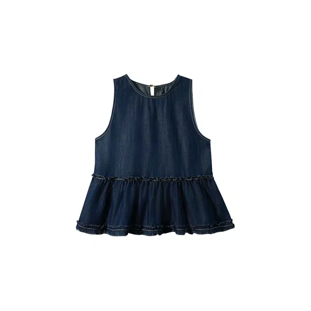 敲模女孩 学院风甜美木耳花边裙摆收腰宽松牛仔背心 女款