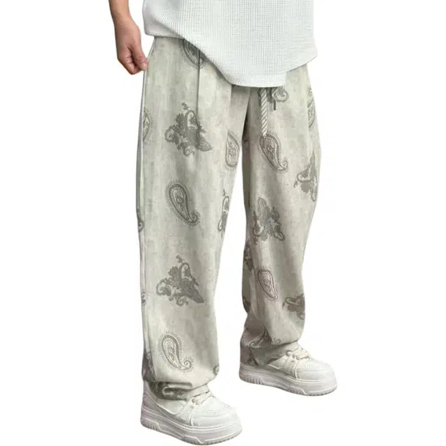 沐诚阳译 百搭印花直筒薄款透气垂感时尚宽松潮流休闲裤 男款