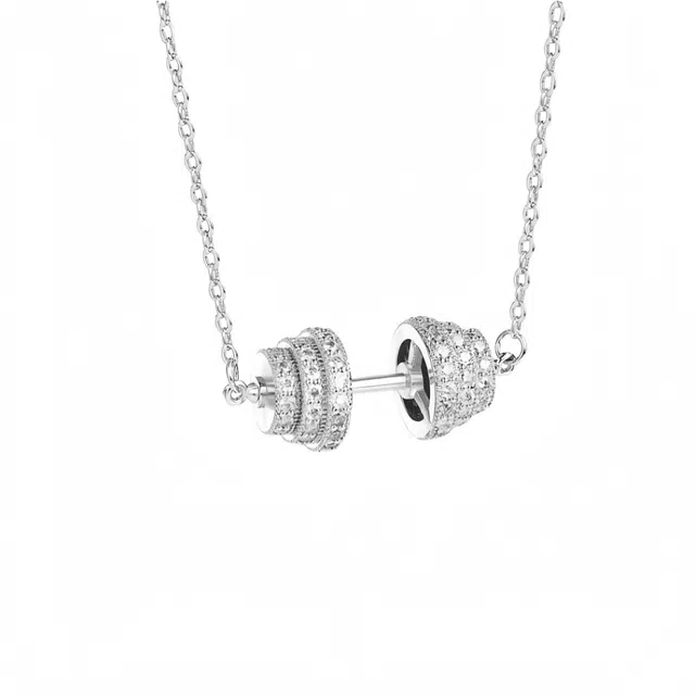 芊淑歆 满钻健身哑铃潮牌美式运动杠铃小众轻奢时尚 钛钢 项链 男款