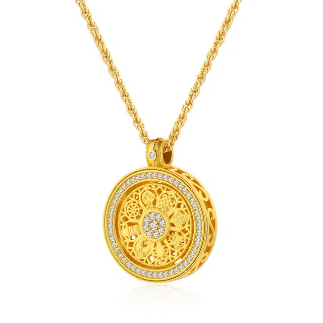 右手等待 八宝罗盘 招财纳福 时来运转 八方来财锁骨链 镂空小众气质 铜合金 项链 女款