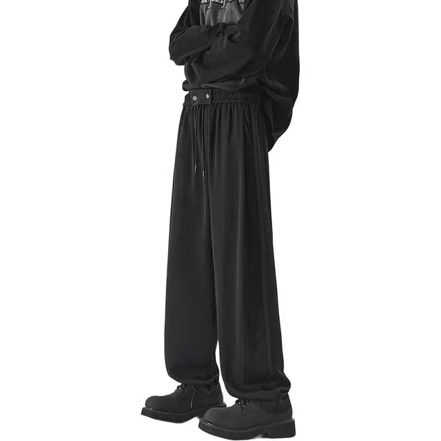 隐狼世家 宽松拖地运动纯色直筒休闲裤 男款