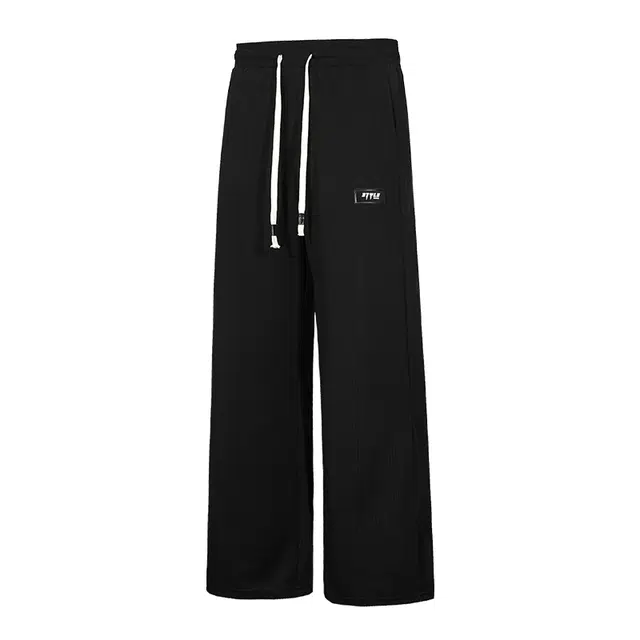 棉基因 韩版纯色简约基础款宽松垂感抗皱直筒百搭针织卫裤复古运动中腰系带吸湿排汗日常通勤居家无性别主义休闲裤 男女同款