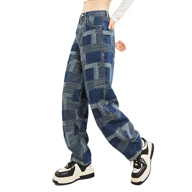 木果果木 设计感宽松时尚阔腿牛仔裤 女款 蓝色