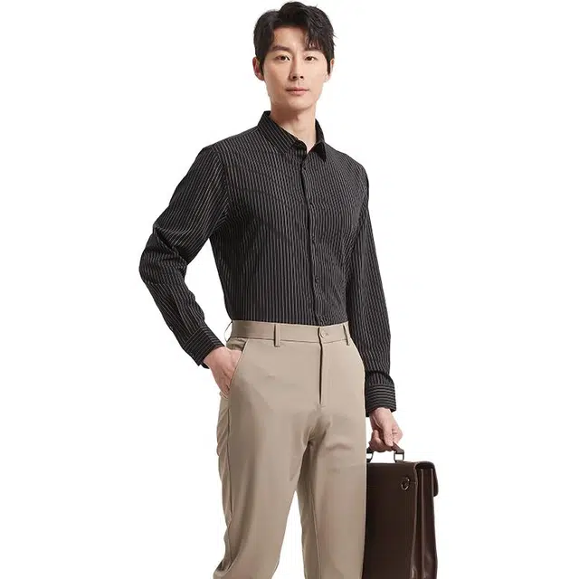 古鲨 竖条纹高级感商务休闲长袖衬衫 男款