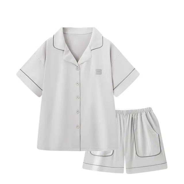 俏韵 翻领夏季款纯棉舒适简约短袖甜美可爱薄款家居服可外穿睡衣套装 女款