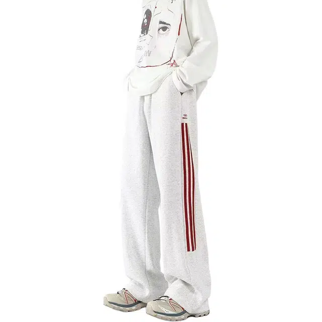 寻星记 美式潮牌宽松直筒卫裤 复古拼接条纹设计 舒适百搭时尚潮流休闲裤 男女同款