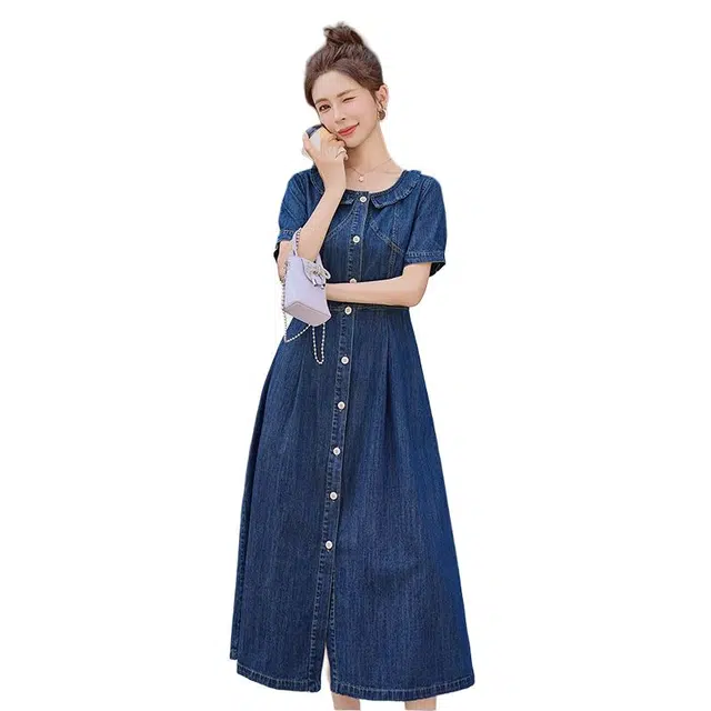 恒源祥 夏季时尚潮流女士牛仔面料服装短袖连衣裙 女款