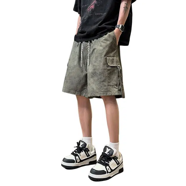 佐菲利 扎染迷彩大口袋款夏季薄款美式潮牌休闲中裤宽松五分裤工装短裤 男款