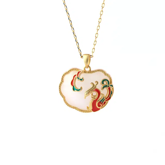 彤彤兔 国潮珐琅彩滴釉凤来仪平安锁中式文艺复古 铜 项链 女款