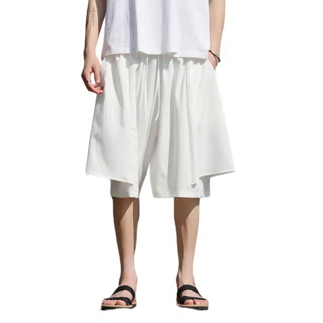 加荣 个性纯色阔腿裤宽松轻薄大码加大加宽休闲短裤 男女同款