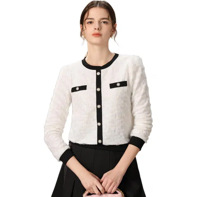 粉红玛琍 法式小香风简约长袖衬衫 女款 白色