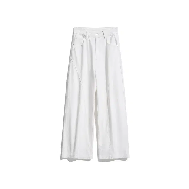 欧路得 美式高街休闲裤潮牌翻边条纹设计感阔腿裤痞帅拖地裤牛仔裤 男款