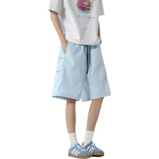 顶峰保罗 纯色简约凉感舒适直筒五分裤冰丝薄款潮牌宽松小众运动百搭高级感阔腿休闲短裤 男女同款