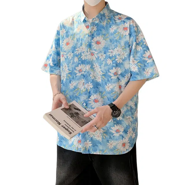 加荣 夏威夷薄款透气潮高级感潮牌痞帅小众设计感舒适青少年多巴胺宽松衬衣短袖衬衫 男女同款