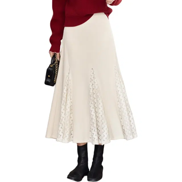 鹿向南 保暖蕾丝休闲长裙 女款 杏色