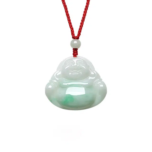 凤庙珠宝 弥勒佛新中式小佛公大肚佛冰清玉洁 糯种 翡翠项链 男女同款情侣款 礼盒