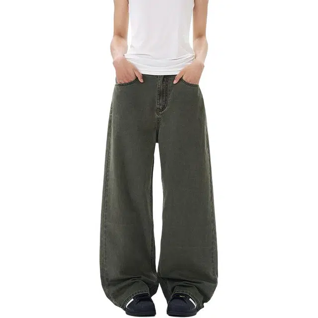 宝米卡 复古水洗潮牌美式高街宽松直筒牛仔裤 男女同款