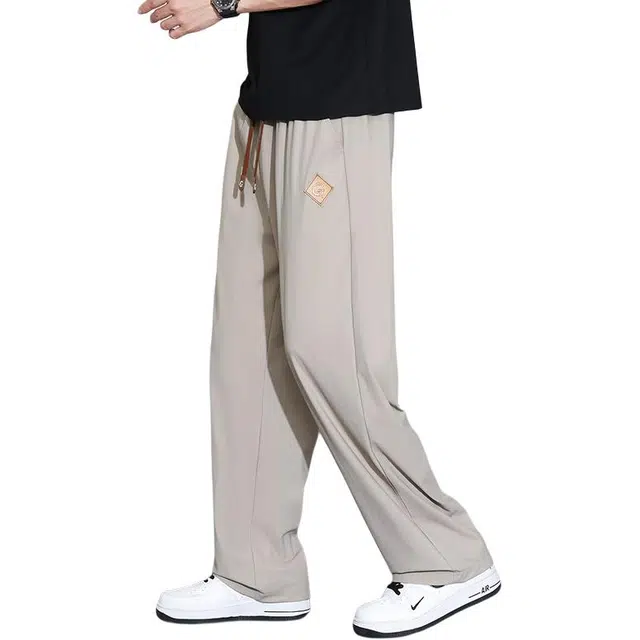 顶峰保罗 冰丝薄款速干纯色宽松直筒长裤潮流显高显瘦垂感透气百搭大码休闲裤 男女同款