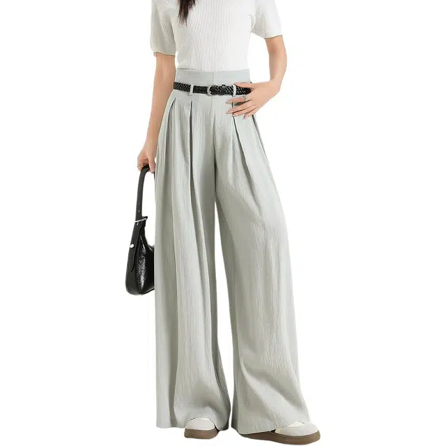 法文箱子 阔腿垂感宽松纯色高腰长裤休闲裤 女款