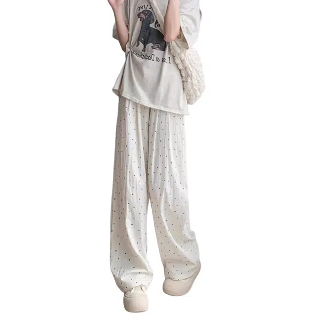 小卷要加油 日系波点慵懒感高腰舒适百搭阔腿裤休闲裤 女款