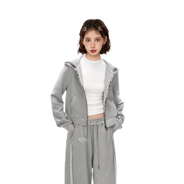 柏黛妃 美式连帽外套卫衣女春秋款正肩拉链开衫上衣 女款