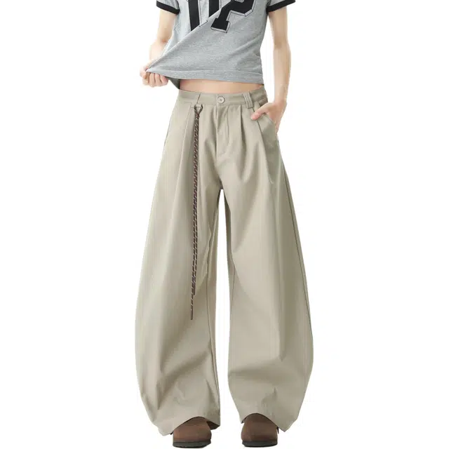 行更远 美式弯刀简约垂感拖地高级设计感西装裤 男女同款