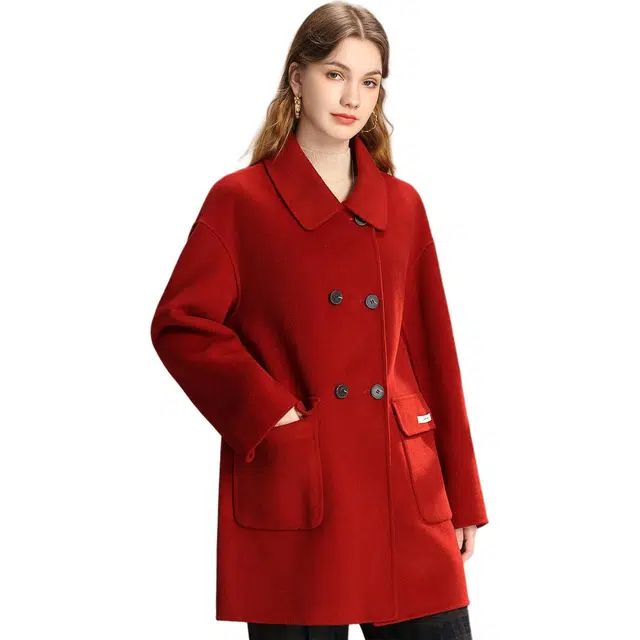 粉红玛琍 纯色简约休闲大衣 女款 法国红