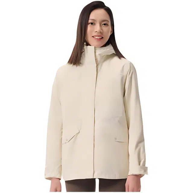 探路者  运动休闲简约纯色  防水防风保暖冲锋衣 女款 米色