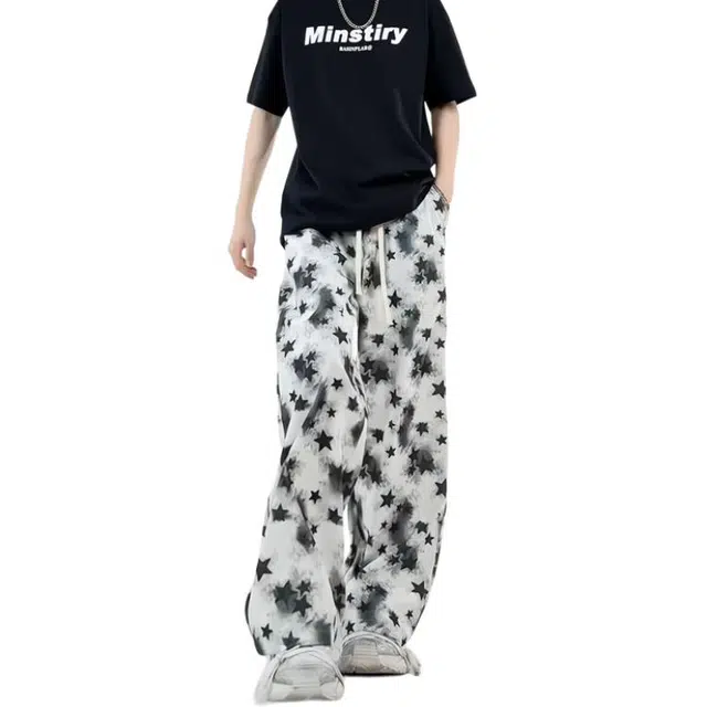 寻星记 美式高街风凉感星星染丝长裤 宽松垂感显瘦百搭休闲裤 男女同款