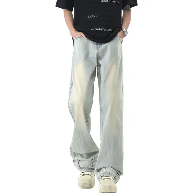 永言 潮牌高街复古美式百搭舒适亲肤牛仔裤 男女同款