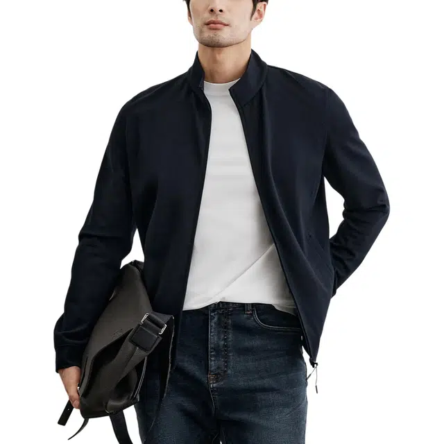 丹宁哲学 高端针织羊毛面料立领收口袖长袖标准夹克 男款