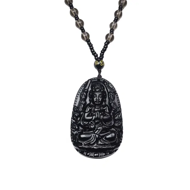 梨云暮雪 十二生肖守护神本命佛 开运生肖八大守护神招财纳福转运本命年六字箴言新中式国风复古 黑曜石 项链 男女同款情侣款