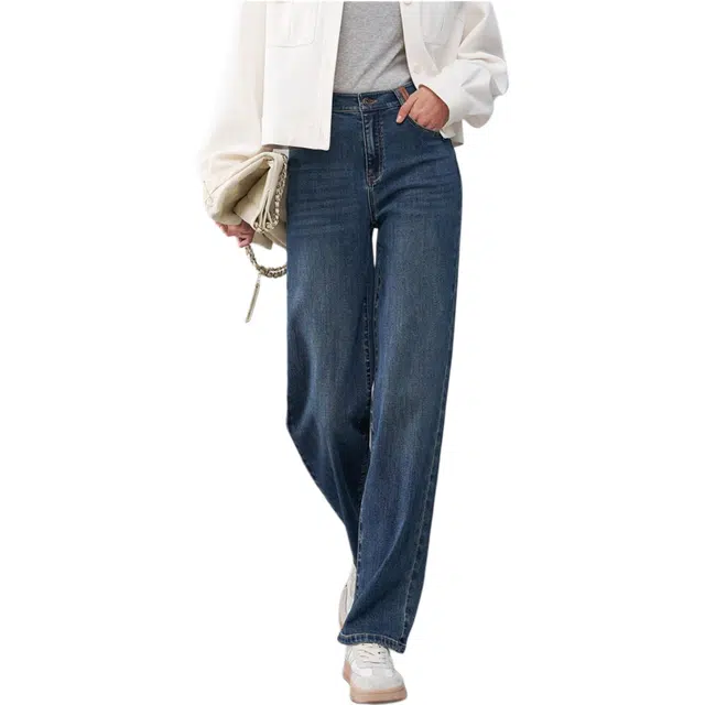 娅丽达 纯色阔腿拉链牛仔裤 女款