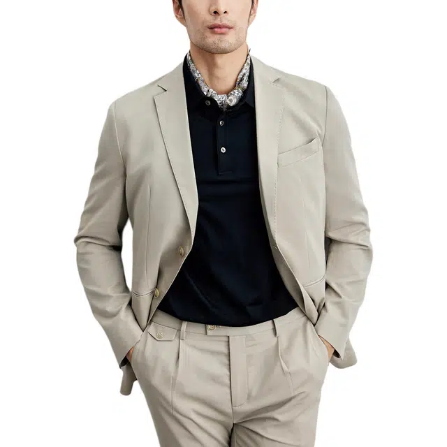 丹宁哲学 高档舒适修身纯色长袖平驳领标准便服单西西装 男款