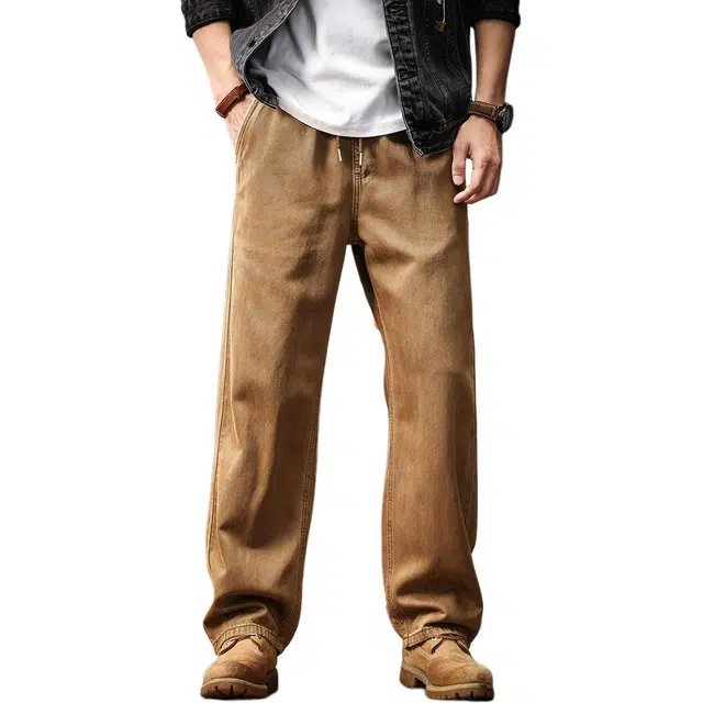 格蓝鹿 潮牌大码纯色简约百搭工装美式立体裁剪工艺复古直筒裤休闲裤 男女同款