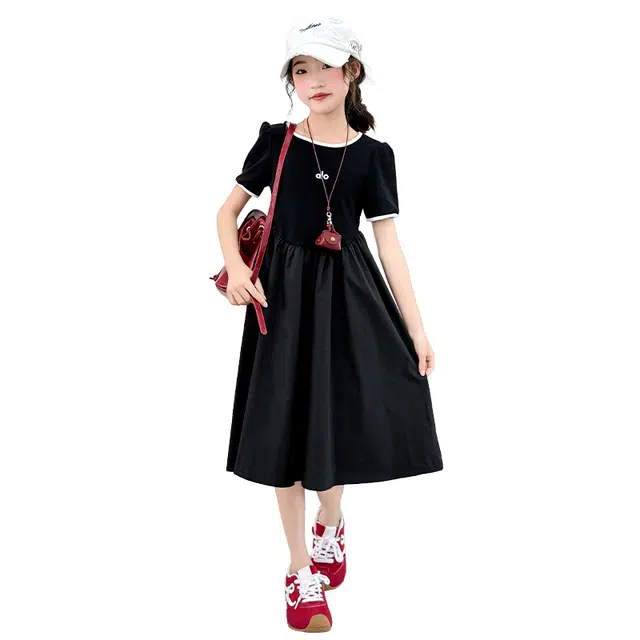 棉基因连衣裙 舒适简约短袖洋气 黑色 中小童