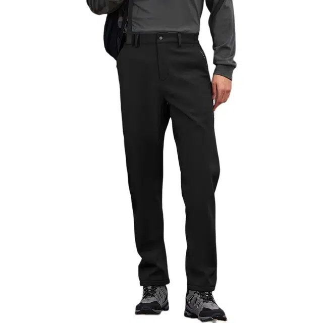 探路者 舒适简约直筒加绒保暖拉链百搭休闲裤 男款 黑色