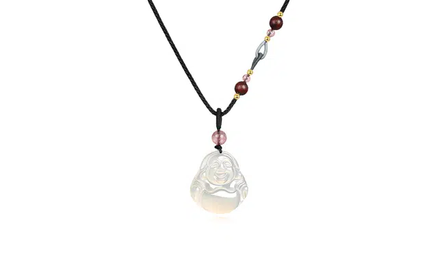 【顺丰包邮】 中国珠宝 新中式复古国潮风弥勒佛笑脸平安扣 轻奢高级感温柔气质好运平安锁骨链 玉髓 项链 男女同款情侣款