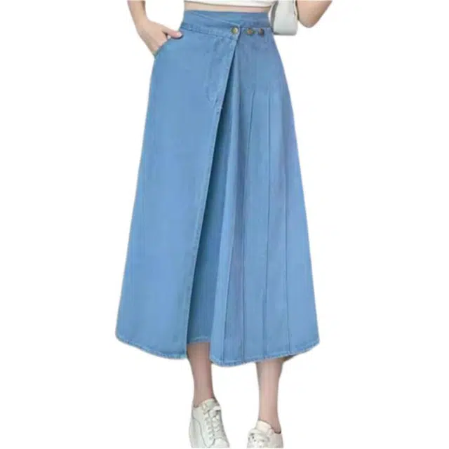 哒头下雨不愁 纯色合身高腰薄款牛仔长裙 女款