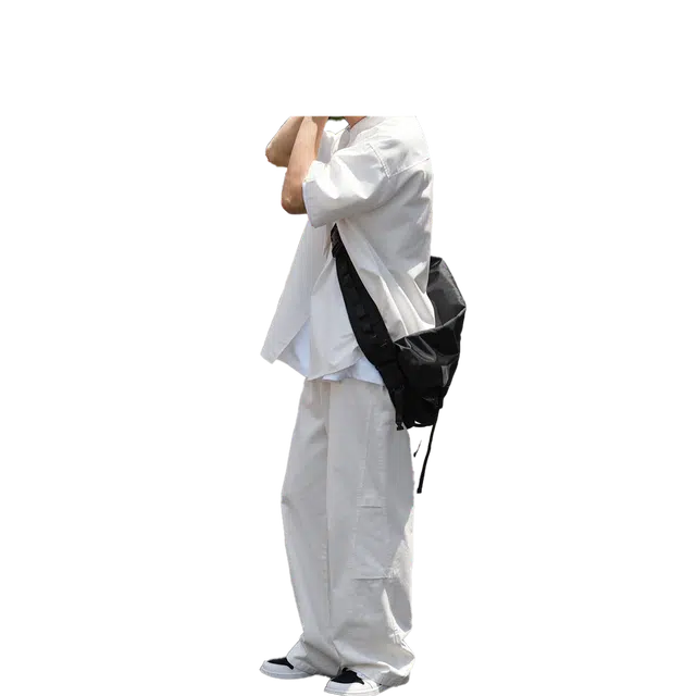 港仔文艺男 拼接解构立体褶皱美式高街肤感百搭直筒薄款垂感伞兵裤简约宽松透气休闲裤 男女同款