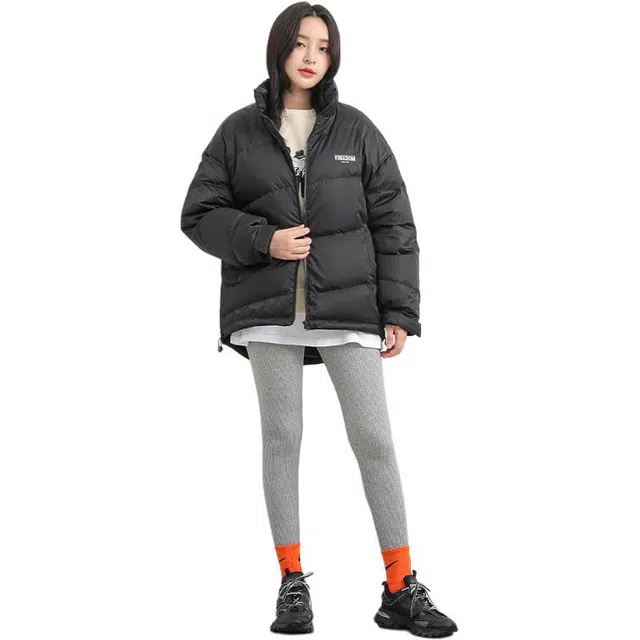 鸭鸭 字母印花立领短款拉链长袖羽绒服 女款