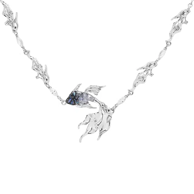 暖瞳 渐变色彩冷淡风格金鱼配饰时尚设计高级感独特个性锁骨美式轻奢小众精致感小众潮流锁骨链 合金+玻璃+锆石+铜 项链 女款