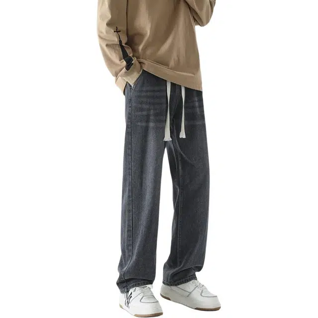 顶峰保罗 色水洗做旧复古美式高街直筒长裤宽松休闲情侣潮牌薄款透气显瘦百搭阔腿牛仔裤 男女同款