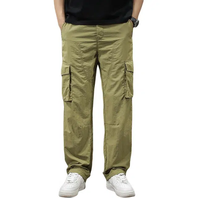 前进牛 港风街头经典潮牌垂直褶皱肌理感工装裤男户外速干百搭宽松薄款直筒长裤休闲裤 男女同款