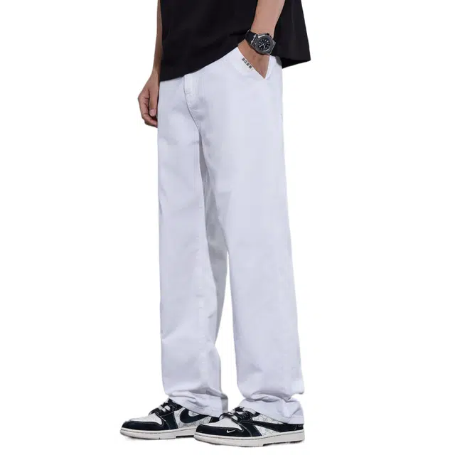 吉肯蒂 时尚直筒百搭纯色休闲牛仔裤 男款 白色